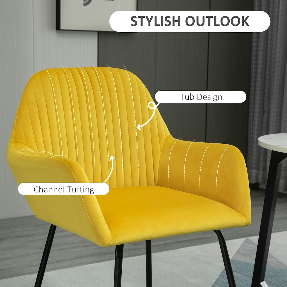 image 1 of HOMCOM Modern Accent Chair Velvet-Feel Upholstered Lounge Armchair Yellow