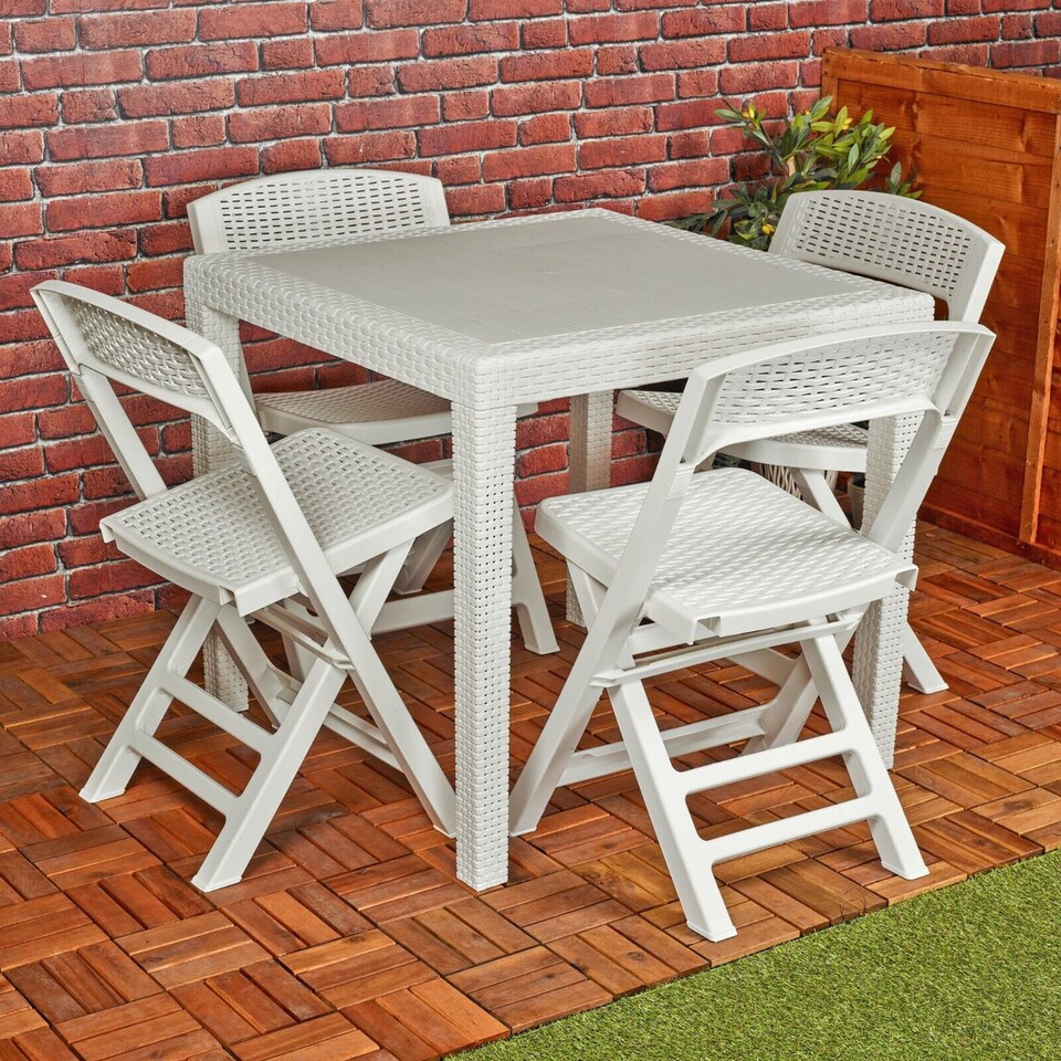 image 1 of White Plastic Garden Table with Chair | White | 5
