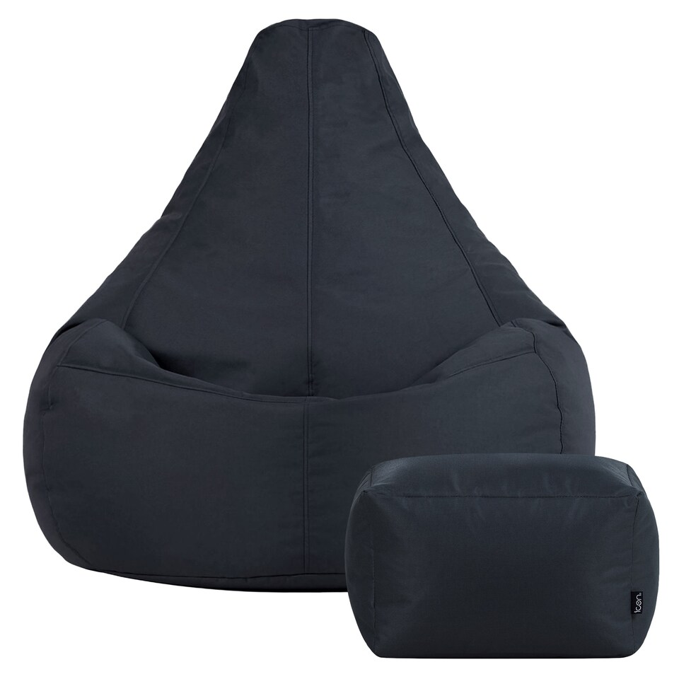 image 1 of Icon Dalton Adults High Back Indoor Outdoor Bean Bag Chair & Footstool Pouffe, Charcoal Grey