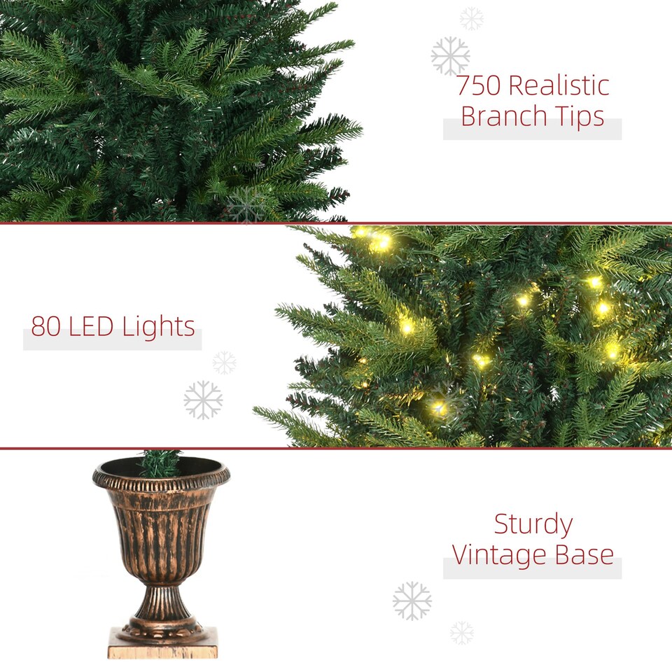 image 1 of HOMCOM 4FT Christmas Tree Spruce Entrance Décor W/ Clear LED Lights Vase Base