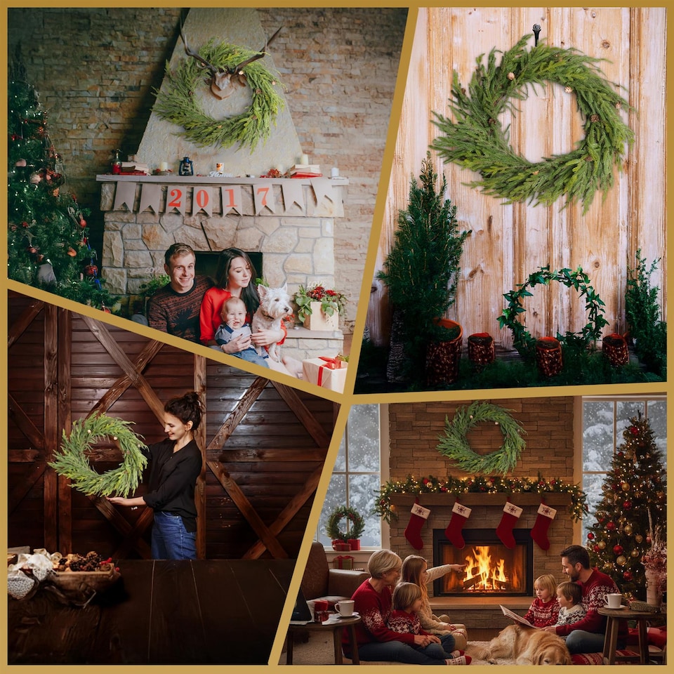 Araucaria Wreath Set 80cm Hanging Wreaths PE Artificial Green