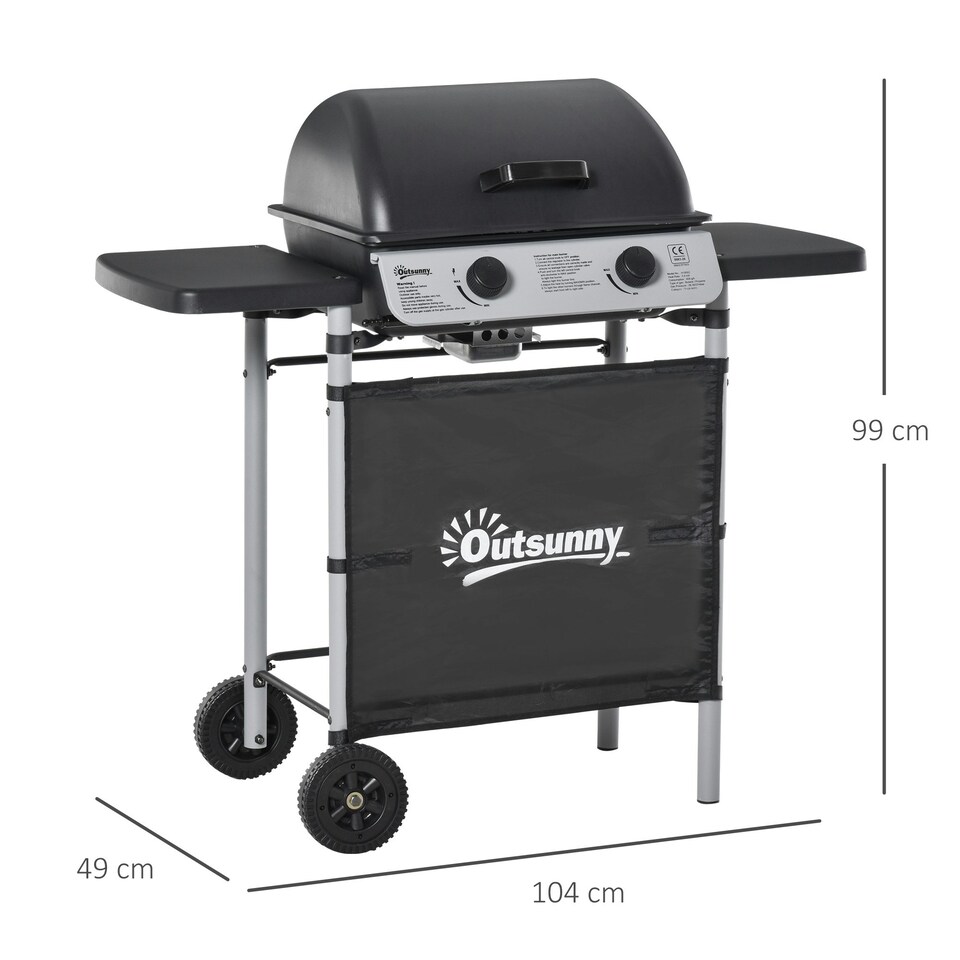 image 1 of Outsunny Propane Gas Barbecue Grill 2 Burner Cooking BBQ 5.6 kW w/ Side Shelves