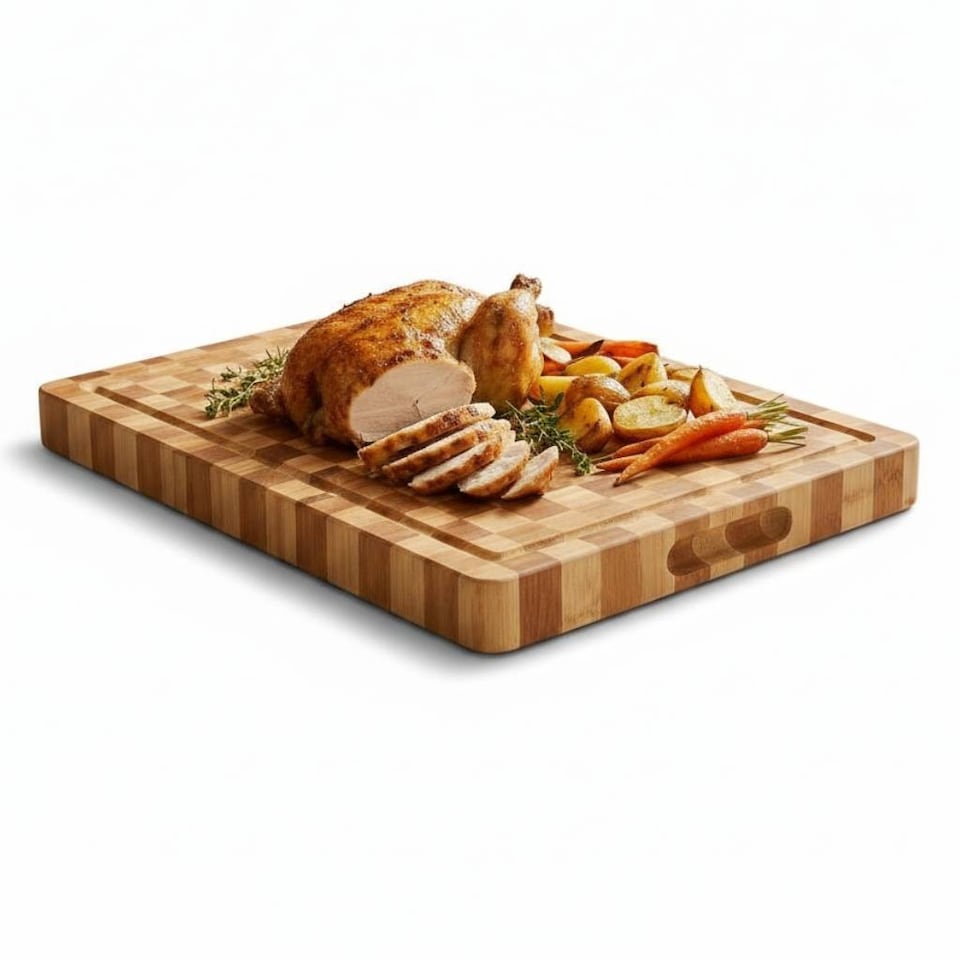 image 1 of Bamboo Butchers Block Chopping Board Chequered Cutting Board | Brown | Brown | 1