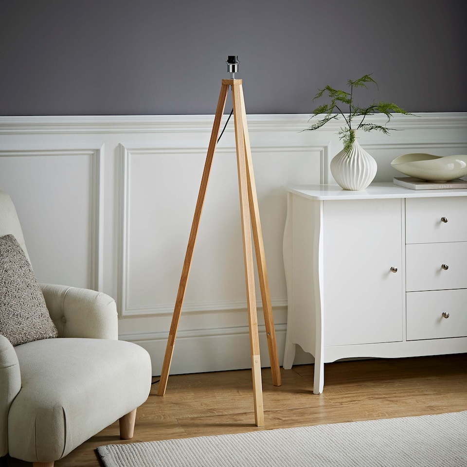 image 1 of ValueLights Modern Light Wood Tripod Design Floor Lamp Base | Brown