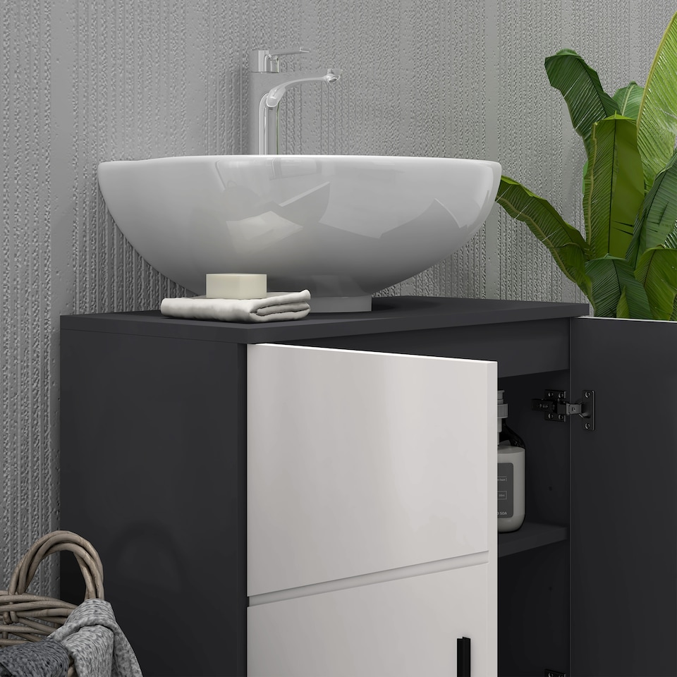image 1 of kleankin Bathroom Vanity Unit, Pedestal Sink Cabinet with Shelf, Light Grey