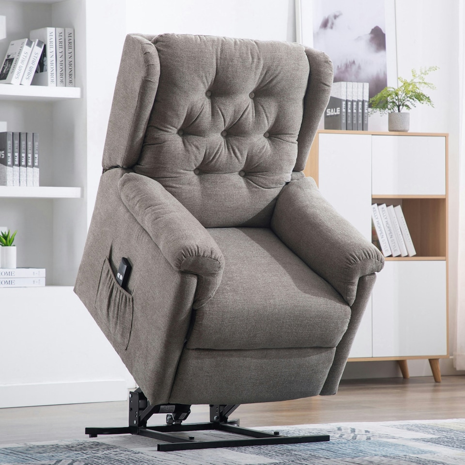 image 1 of Barnsley Fabric Electric Single Motor Rise Recliner Mobility Armchair (Brown)