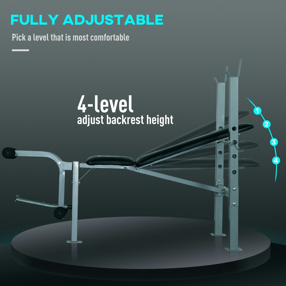 image 1 of HOMCOM Adjustable Multi Gym Weight Bench Barbell Stand Chest Leg Abs Training