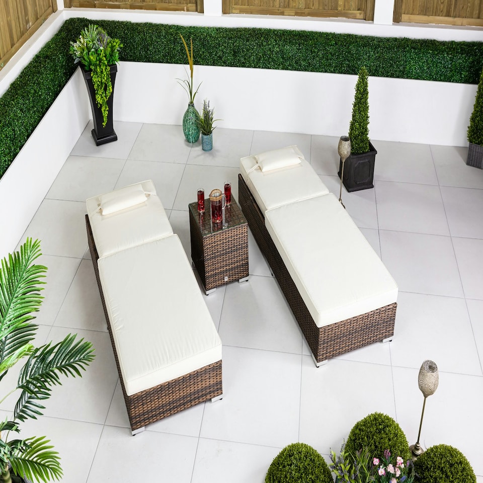 image 1 of Giardino Set of 2 Sun Loungers & Table Set Brown | Ivory