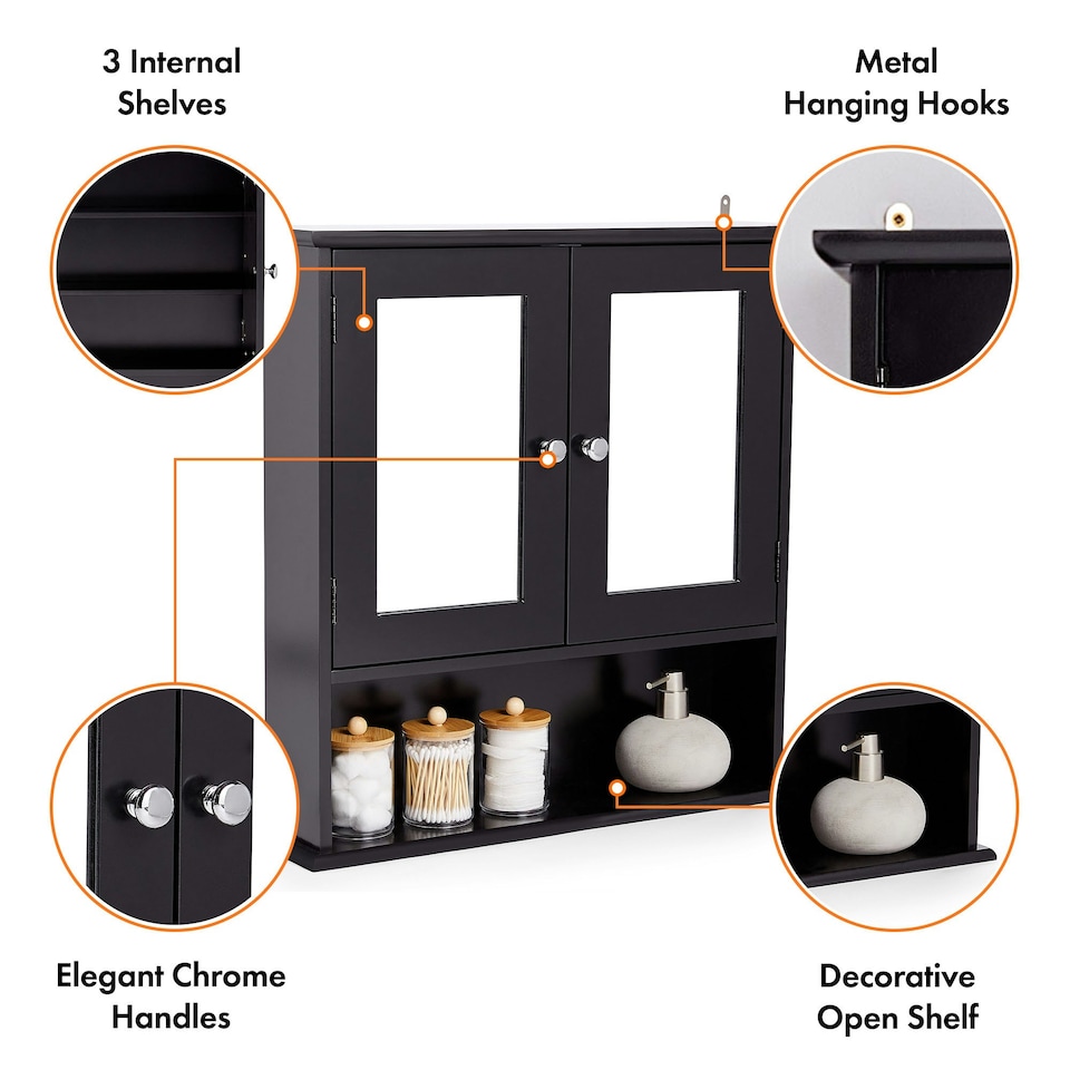 image 1 of VonHaus Shrewsbury Black Bathroom Mirror Cabinet with Storage