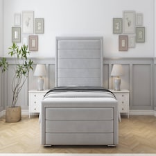 Sloomy Ashford Silver Plush Bed Frame With 50" Upholstered Headboard 2'6 Small Single
