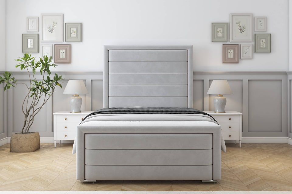 image 1 of Sloomy Ashford Silver Plush Bed Frame With 50" Upholstered Headboard 2'6 Small Single