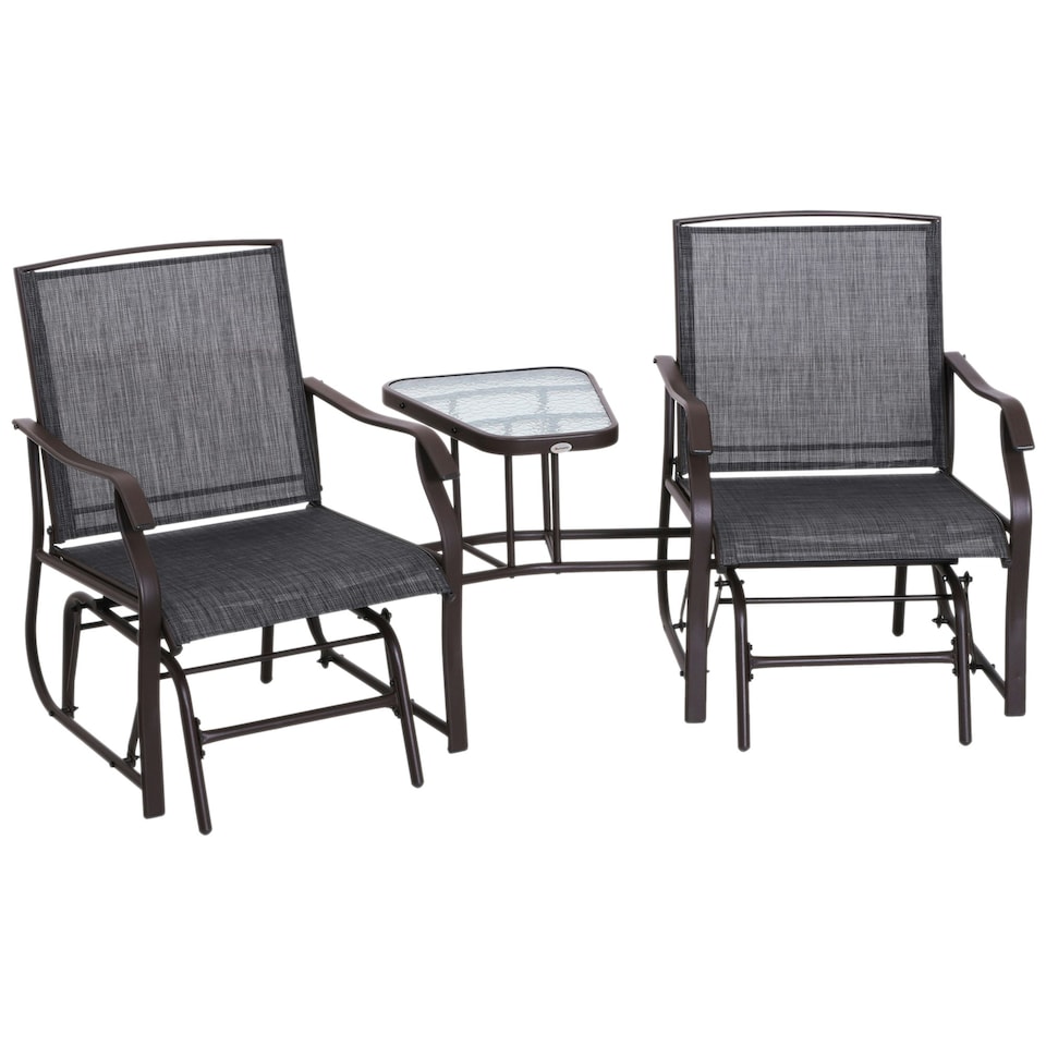 image 1 of Outsunny Double Glider Companion Rocking Garden Chairs Loveseat Grey and Brown