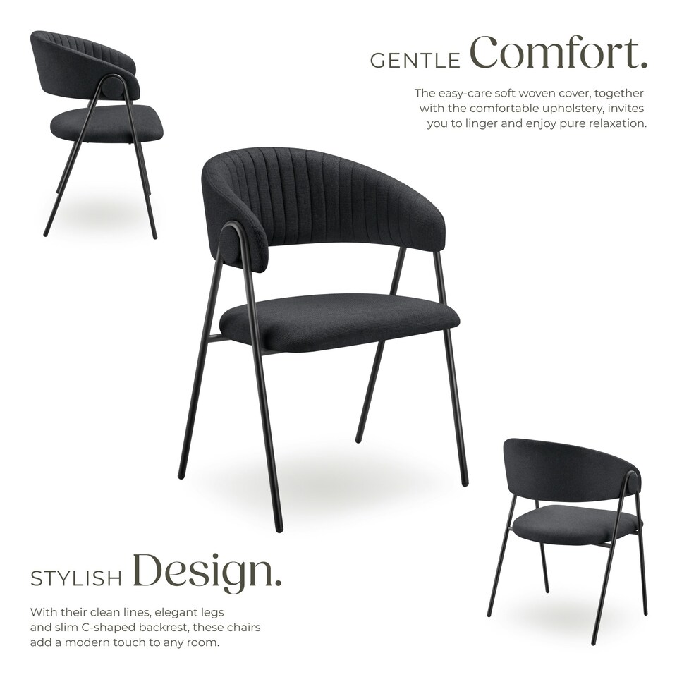 image 1 of Dining Chair Bedano - woven fabric, padded, 150 kg load capacity - Set of 6 Black