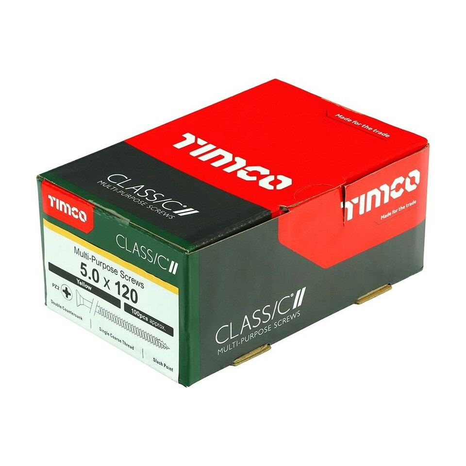 image 1 of Timco - Classic Multi-Purpose Screws - PZ - Double Countersunk - Yellow (Size 5.0 x 120 - 100 Pieces)