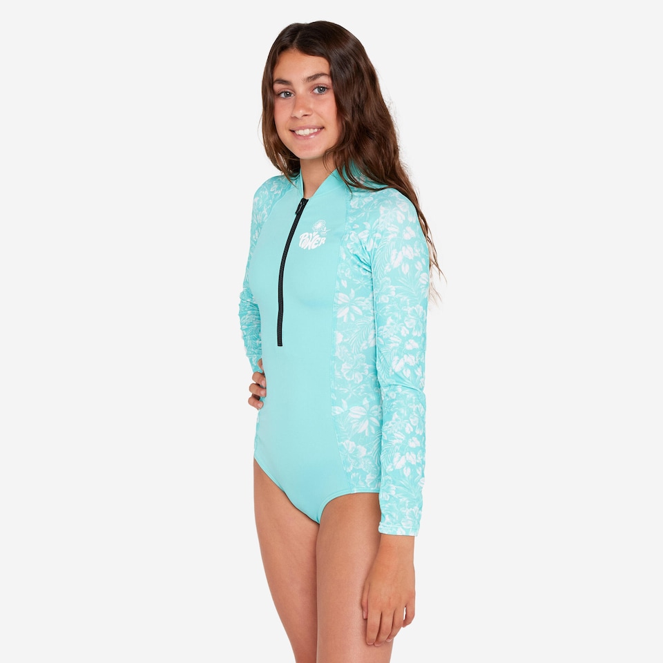 image 1 of Decathlon Girls Surfing Front Zip Long Sleeve One-Piece Swimsuit