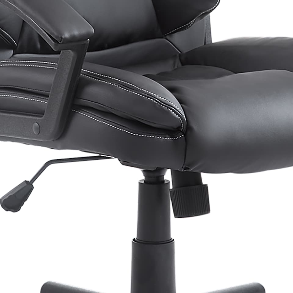 image 1 of HOMCOM Desk Chair, PU Leather Office Chair with Adjustable Height and Swivel Wheels, for Home Work Study, Black