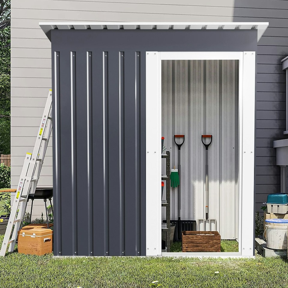 image 1 of Living and Home Galvanized Steel Garden Tool Shed - Black 153 x 77 x 182cm Black