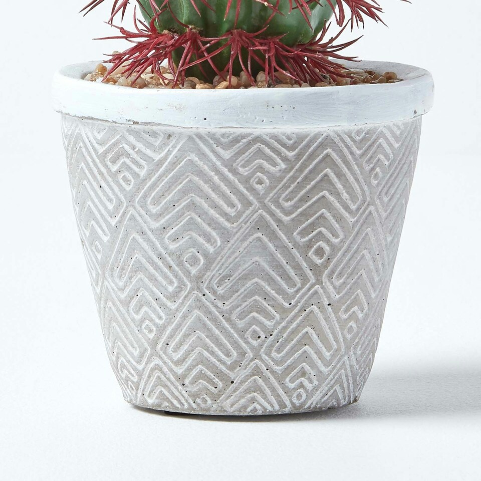 image 1 of Homescapes Denmoza Artificial Cactus with Flowers in Patterned Pot, 25 cm Tall