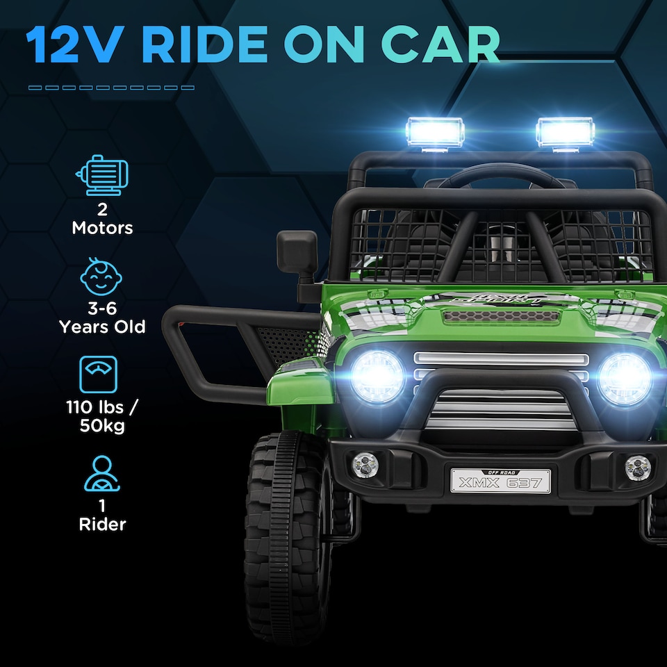 image 1 of AIYAPLAY Electric Car for Kids, 12V Kids Ride On Car with 4 Spring Suspension Wheels, Parental Remote Control, Music Horn LED Lights, Green