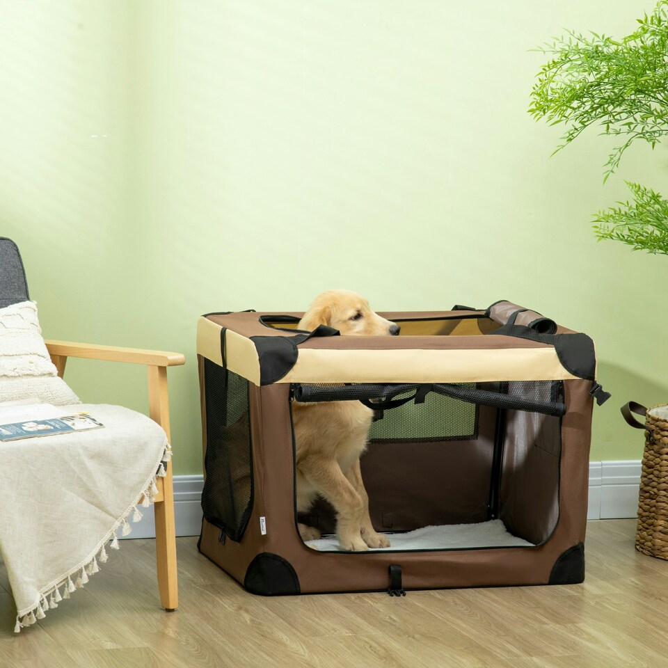 image 1 of PawHut 81cm Foldable Pet Carrier Bag Soft Travel Dog Crate for Medium Dogs Brown