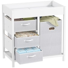 AIYAPLAY Baby Changing Table with 4 Drawers, Nursery Diaper Baby Changing Unit for 0-12 Months (max. 11kg), with Mat, Infant Care Station for Bedroom Nursery | White