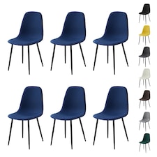 Set of 6 Teddy Faux Fur Stitched Design Dining Chairs Blue Bella by MCC