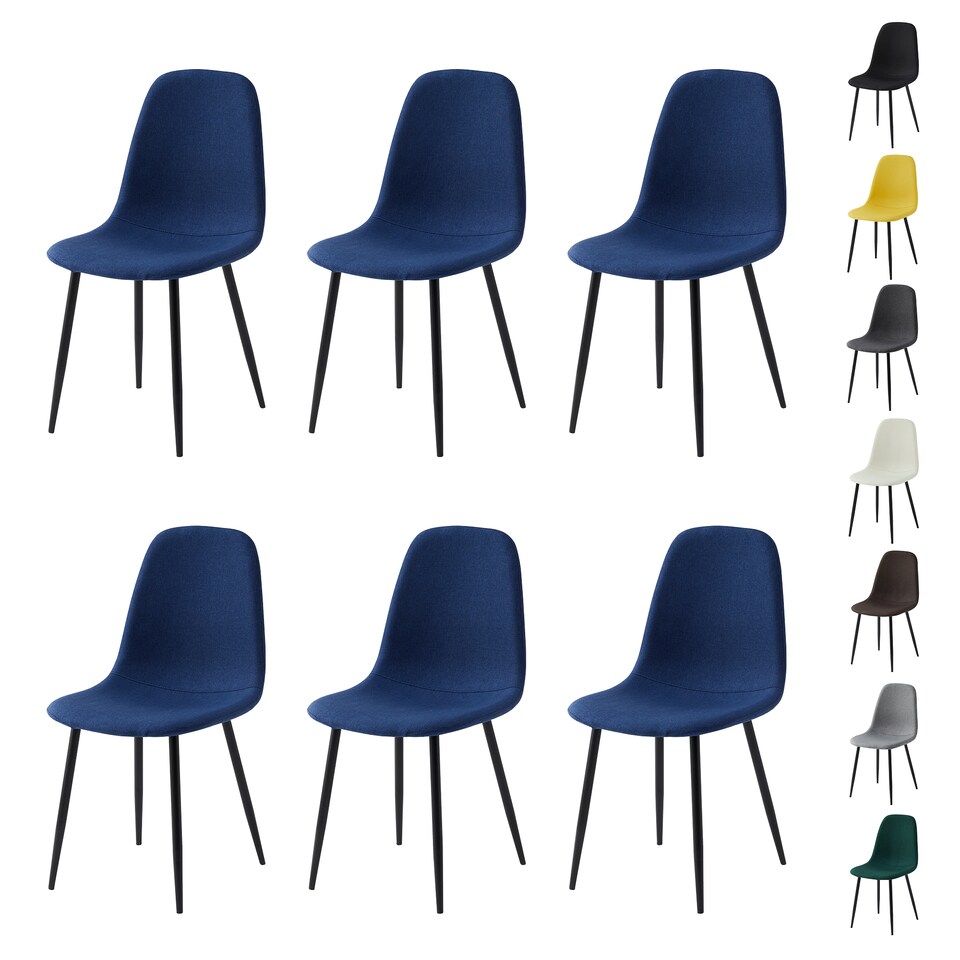 image 1 of Set of 6 Teddy Faux Fur Stitched Design Dining Chairs Blue Bella by MCC