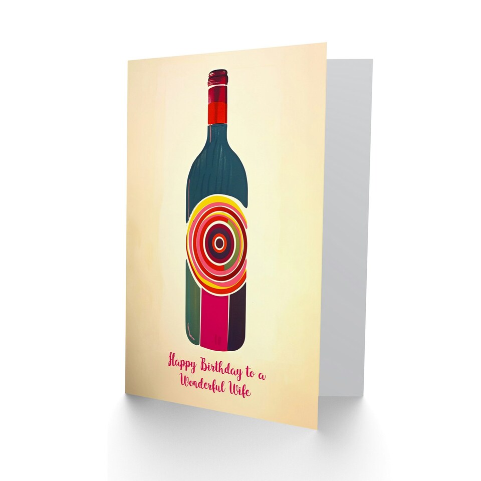 image 1 of Fun Funky Wine Bottle Party Red White Wonderful Wife Birthday Card
