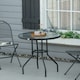 image 2 of Outsunny Outdoor Round Dining Table Tempered Glass Top with Parasol Hole