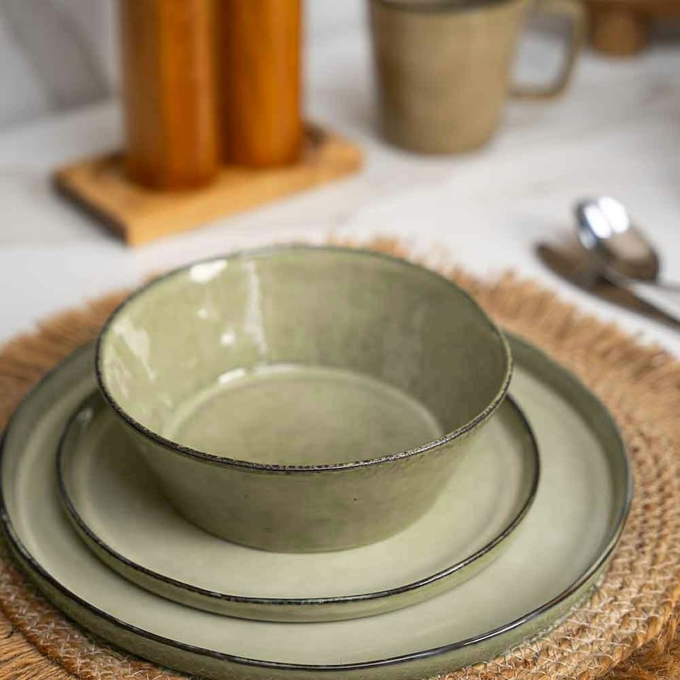 image 1 of Scandi Home Set of Four 17.5cm Oslo Oatmeal Artisan Glaze Ceramic Bowls Brown