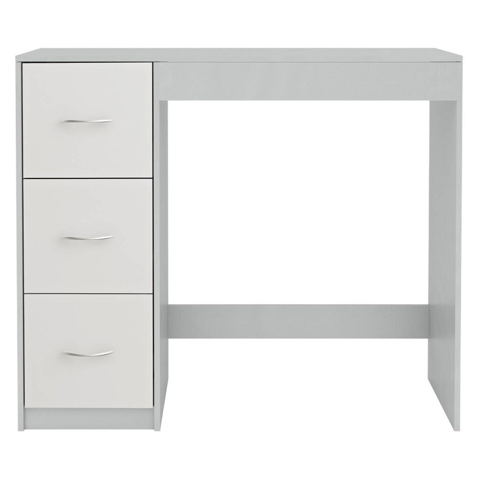 image 1 of 3-Drawer Wooden Desk and Dressing Table - Multi-Functional, 79.5x93x40 cm | Grey | Cool Grey & White | 22.5 x 43.5 x 98.5 | 1