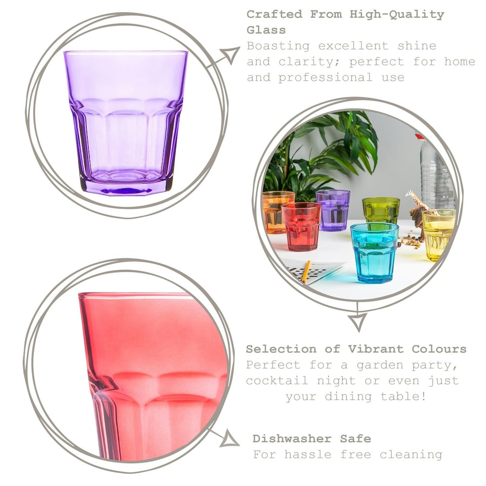 image 1 of Rink Drink 305ml Coloured Water Glasses - 6 Colours - Drinking Glasses Tumblers Stackable Glasses Dishwasher Safe Clear