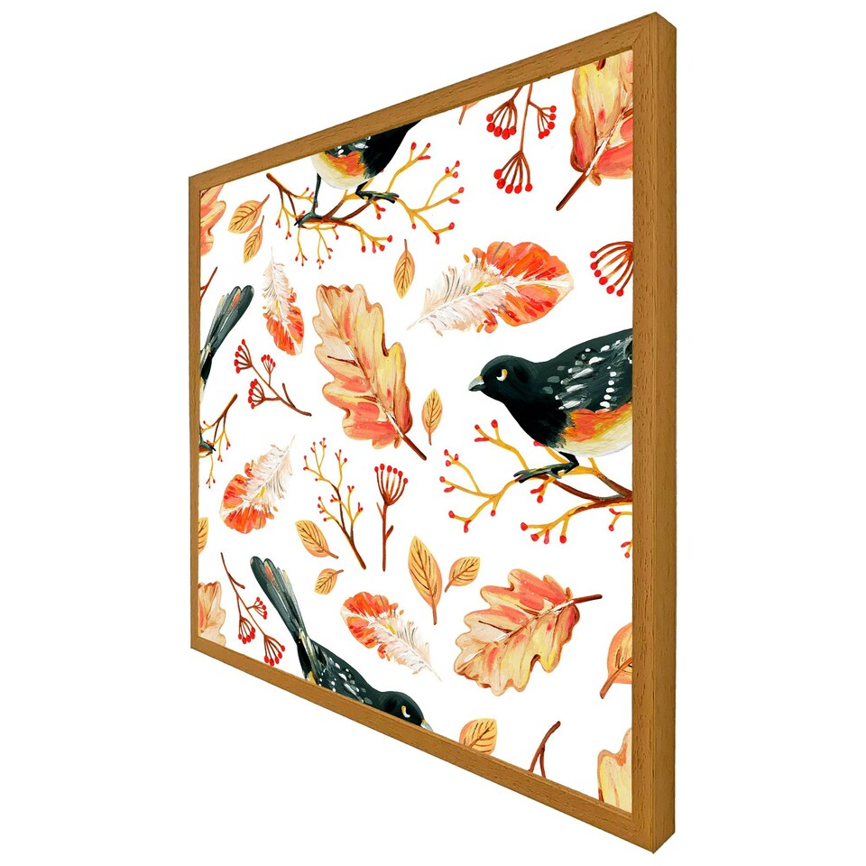image 1 of Birds & leaves in autumn (Picutre Frame) Brown | Oak | M