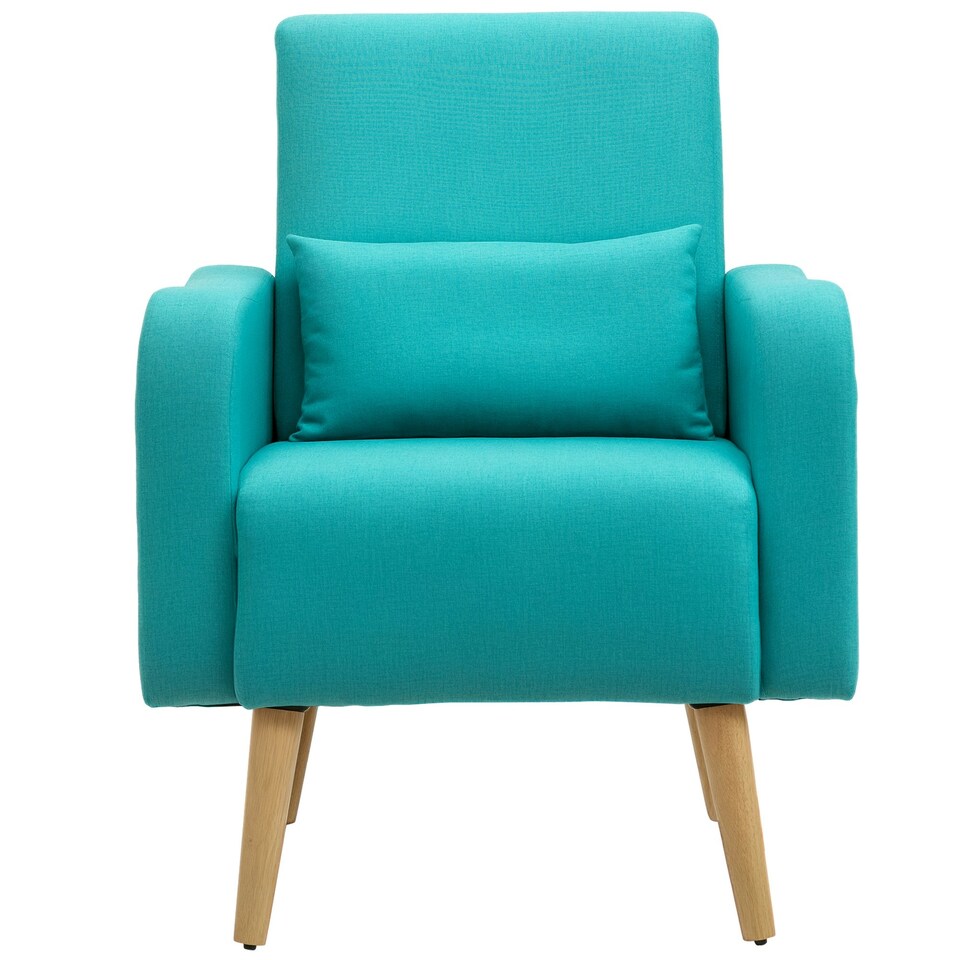 image 1 of HOMCOM Upholstered Leisure Lounge Sofa, Accent Chair with Pillow, Teal