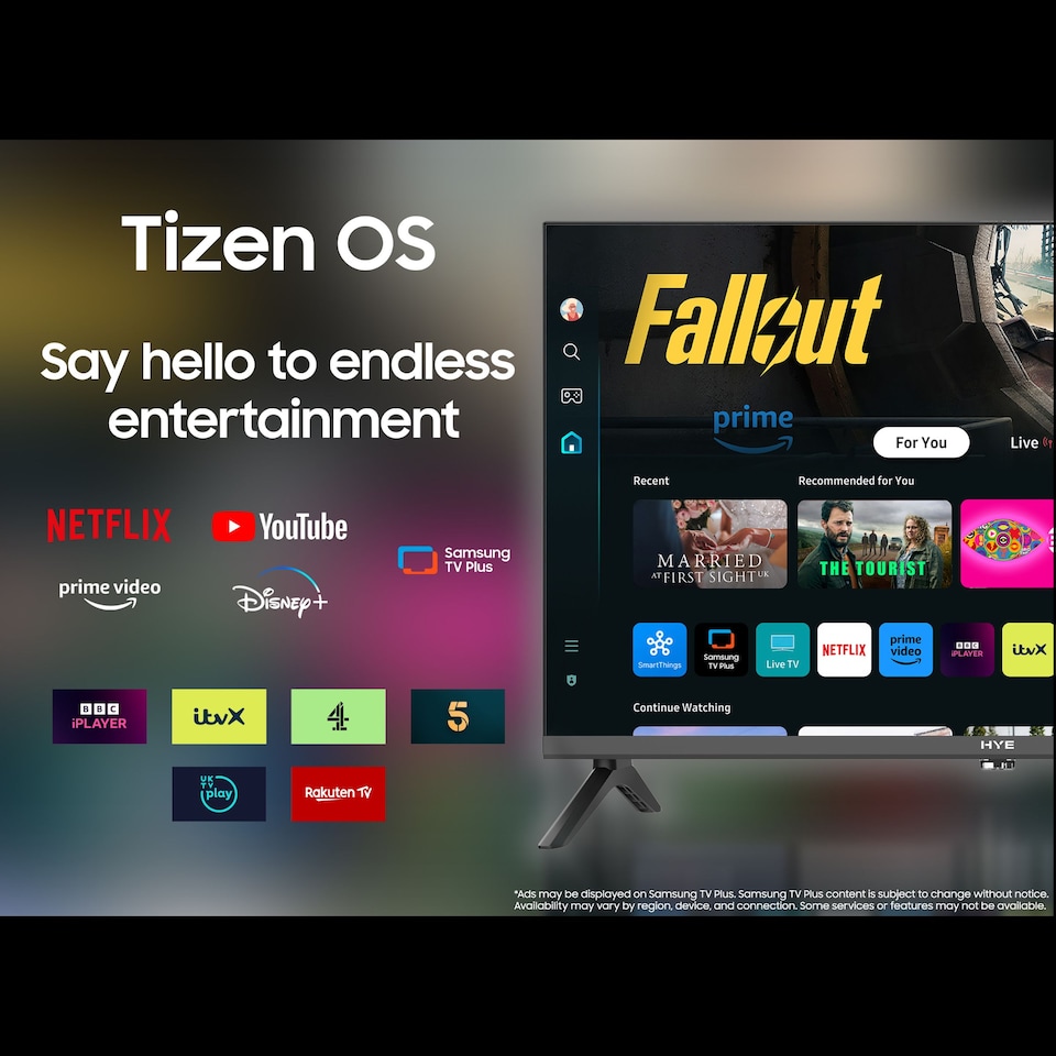 image 1 of HYE 32" Inch Smart TV HD Ready 720p HDR Frameless Tizen OS 3 x HDMI - 32HDS1008