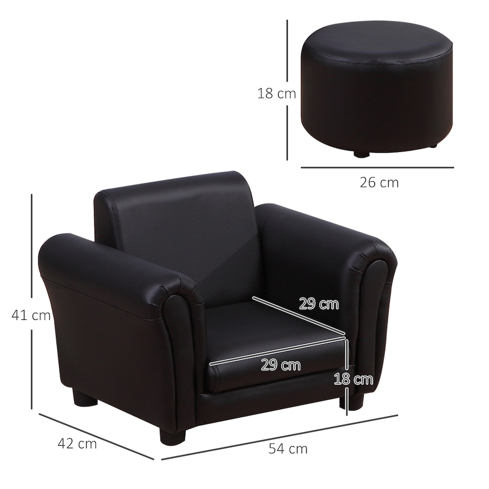 image 1 of HOMCOM Kids Sofa Set, 2 Piece Children Armchair with Stool Nursery Black