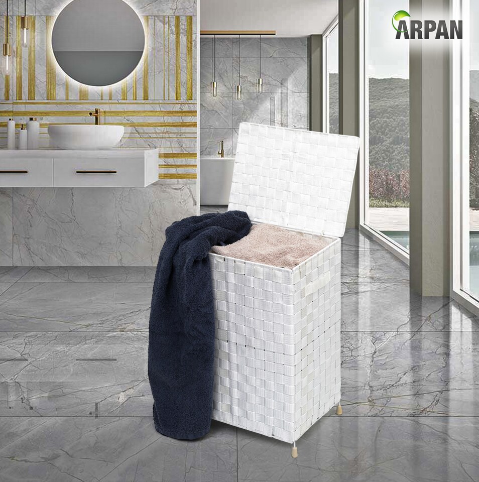 image 1 of ARPAN Laundry Basket Hamper with Lid & Insert Handles – Washing Bin Storage Organiser for Clothes, Toys & Household Essentials