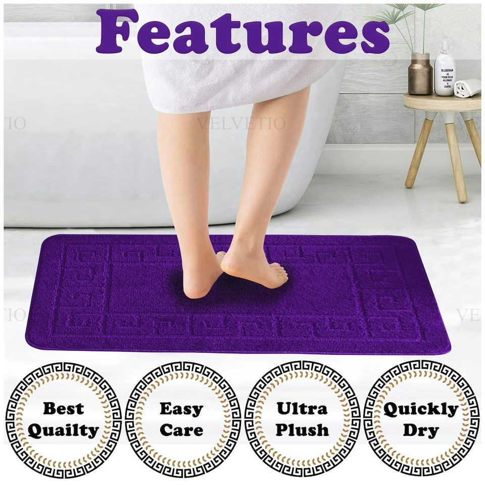 image 1 of VELVETIO Greek Bath Mat & Pedestal Mat Water Absorbent Non Slip Toilet Rugs Purple