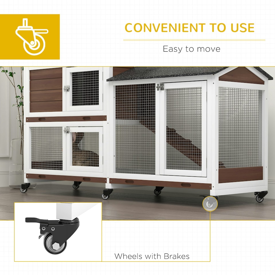 image 1 of PawHut Rabbit Hutch, Bunny Cage Outdoor 2-Tier w/ Wheels & Tray, Brown