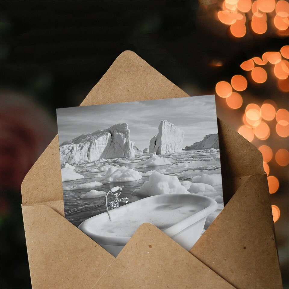 image 1 of Elegant Bathtub Polar Ice Cap Black White Surreal Birthday Greeting Card