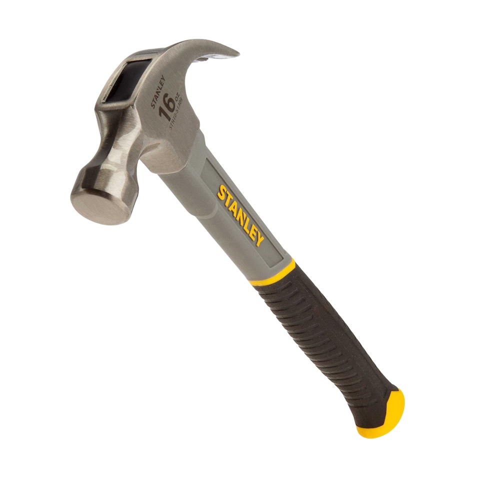 image 1 of Stanley STHT0-51310 Curved Fibreglass Claw Hammer | Silver | Silver/Yellow/Black | 450g | 1