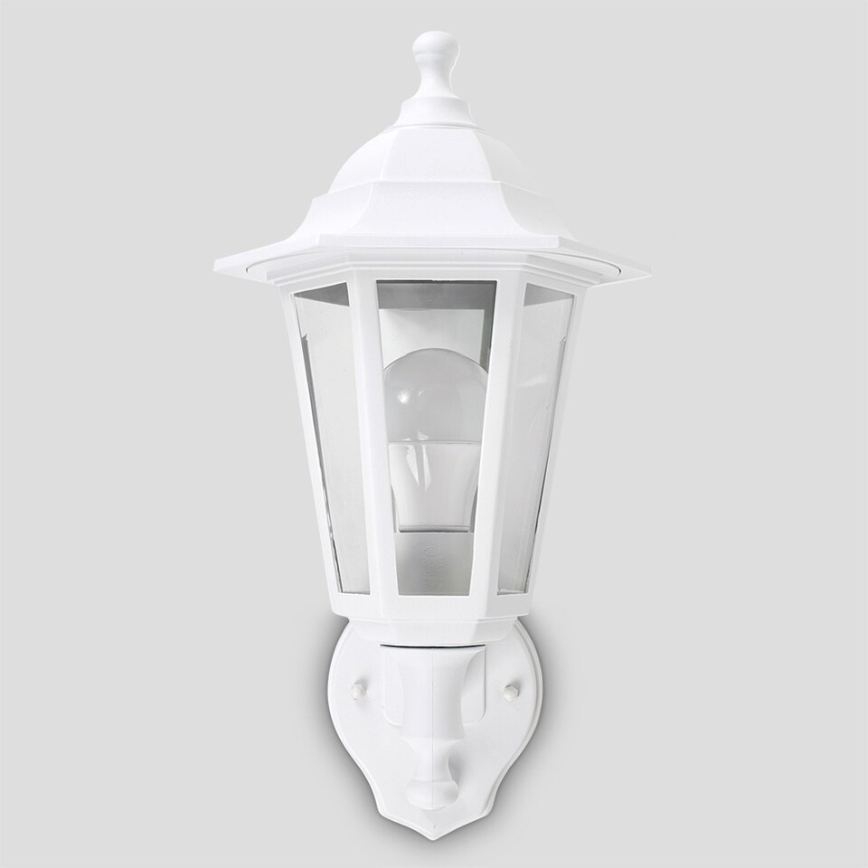 image 1 of ValueLights White Outdoor Garden Security IP44 Rated Wall Light Lantern With PIR Motion Detector Sensor And 1 x 6w LED ES E27 Bulb | White