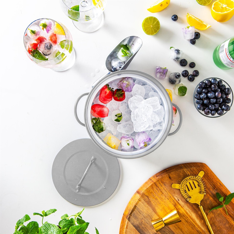 image 1 of Harbour Housewares Vintage Metal Ice Bucket with Scoop - Grey