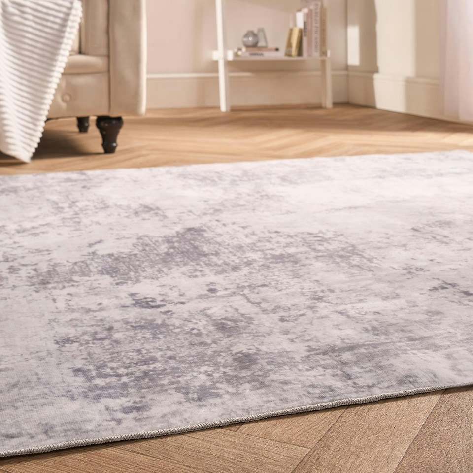 image 1 of OHS Abstract Print Washable Indoor Carpet Floor Rug, 120x170cm - Charcoal | Grey | Charcoal Grey | 120x170cm