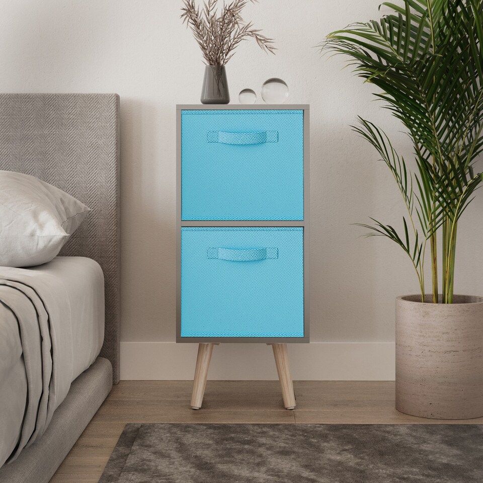 image 1 of Grey 2-Tier 2-Drawer Cube Shelving Unit with Scandinavian Legs | Blue | Sky Blue & Pine | 1