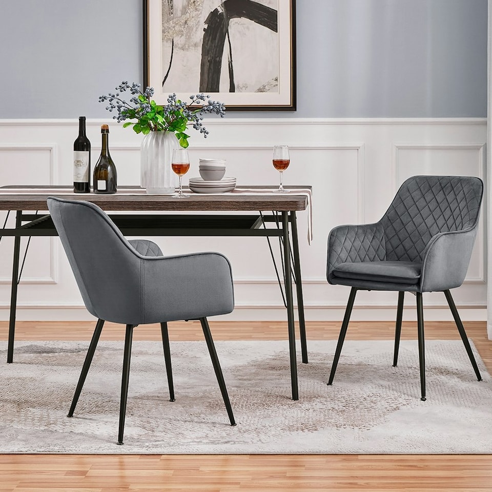 image 1 of Yaheetech Set of 2 Upholstered Dining Chairs with Velvet Fabric Grey | Light Grey