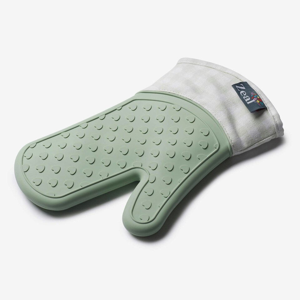 image 1 of Steam Stop™ Silicone Single Oven Glove, Gingham Green | Sage Green