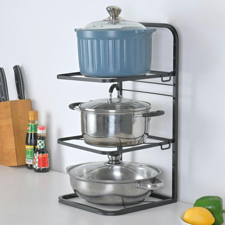 image 1 of Living and Home 3-Tier Kitchen Pot Pan Organizer Rack Black
