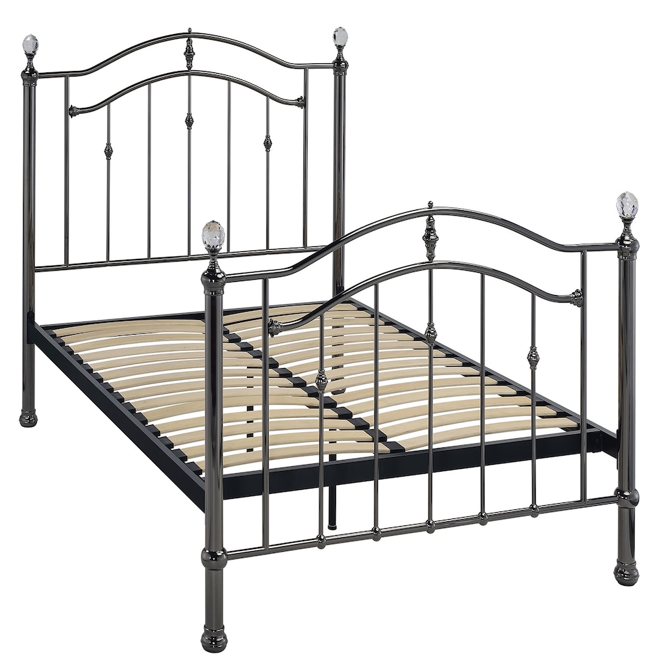 image 1 of 5ft King Size Black nickel, crystal ball and black nickel traditional metal bed frame bedstead, victorian, antique, ornate