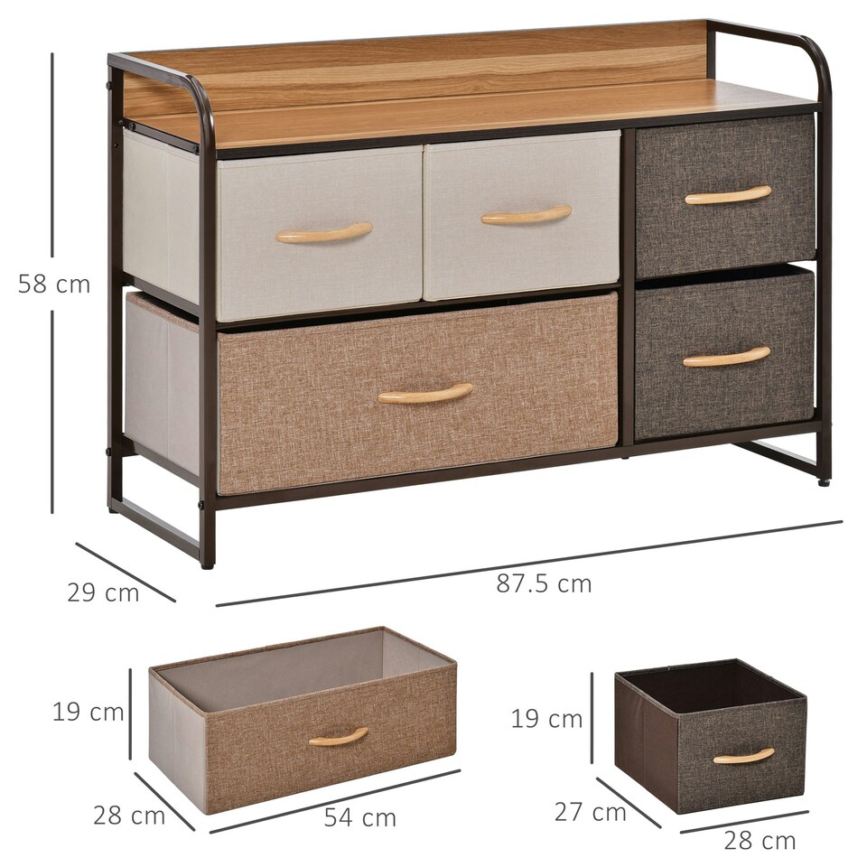 image 1 of Drawer Dresser Tower Unit Clothes Storage Organizer with Wood Top, Steel Frame